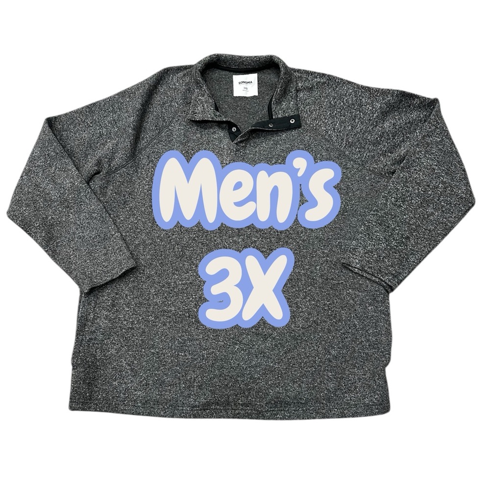 Sonoma 3X Quarter 1/4 Snap Mockneck Sweatshirt Gray Long Sleeve Fleece Pockets - Picture 3 of 9